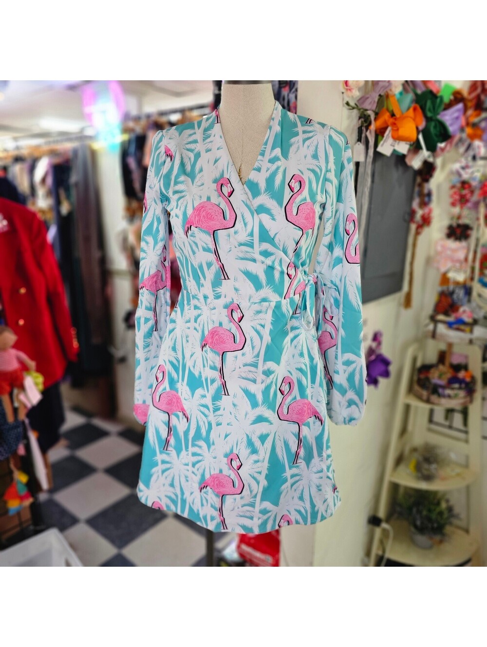 NEW Shinesty Women's Medium Flamingo Print Wrap Dress